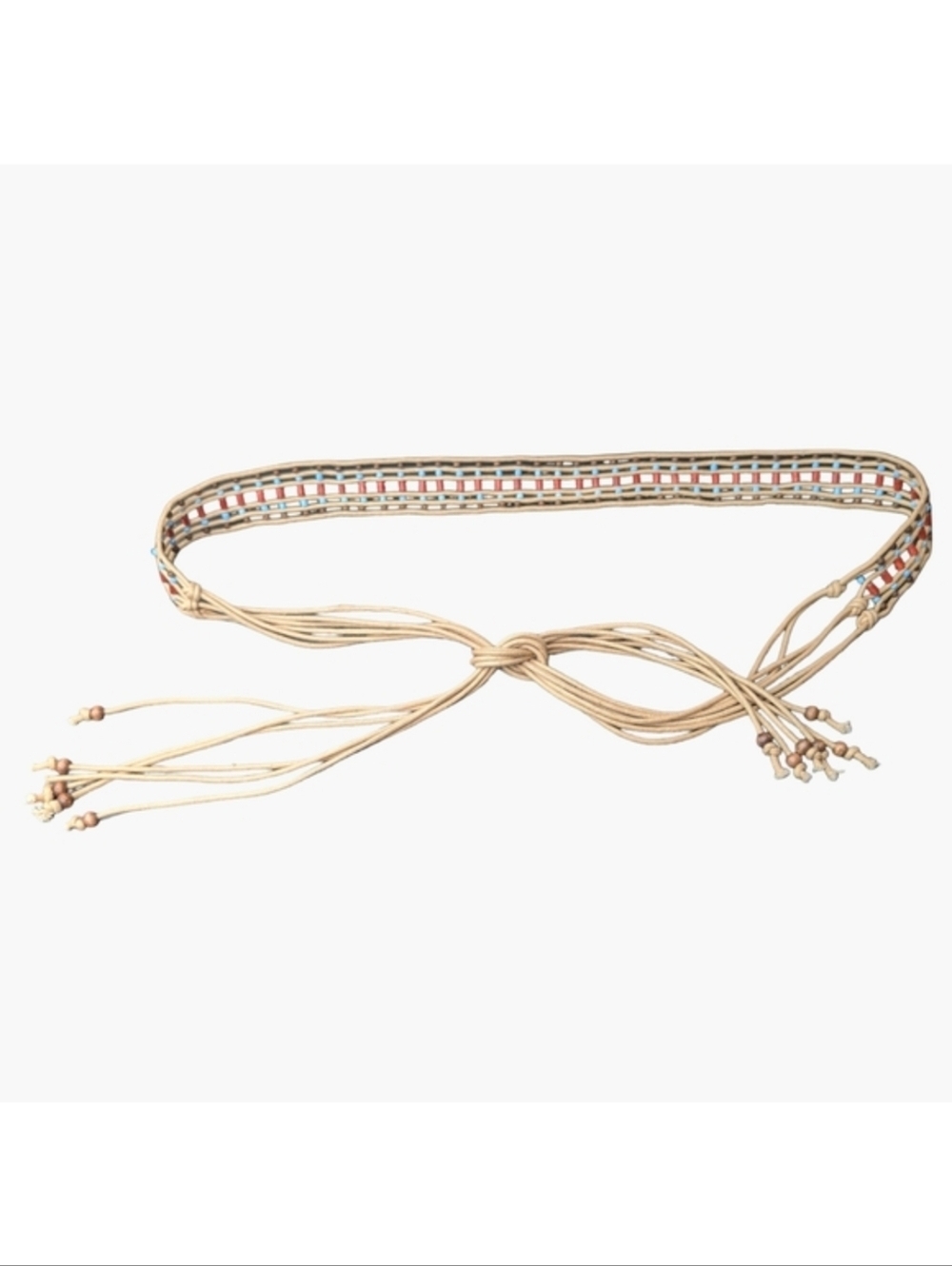 Vintage Beaded Cord Tie Belt With Wooden Beads | Bohemian Western | Adjustable